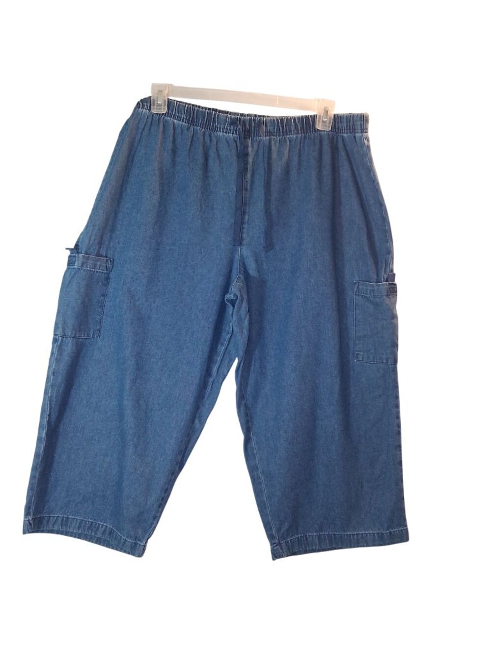 Basic Editions Mens XXL Denim Cargo Shorts Elastic Waist Blue